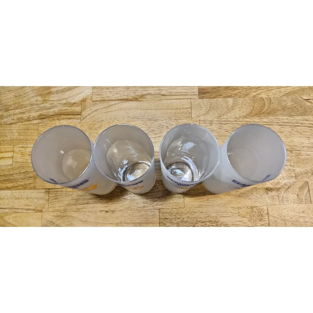 4 Seagram's Gin Glasses Collins 6.75” Tall Frosted Orange Lemon Highball